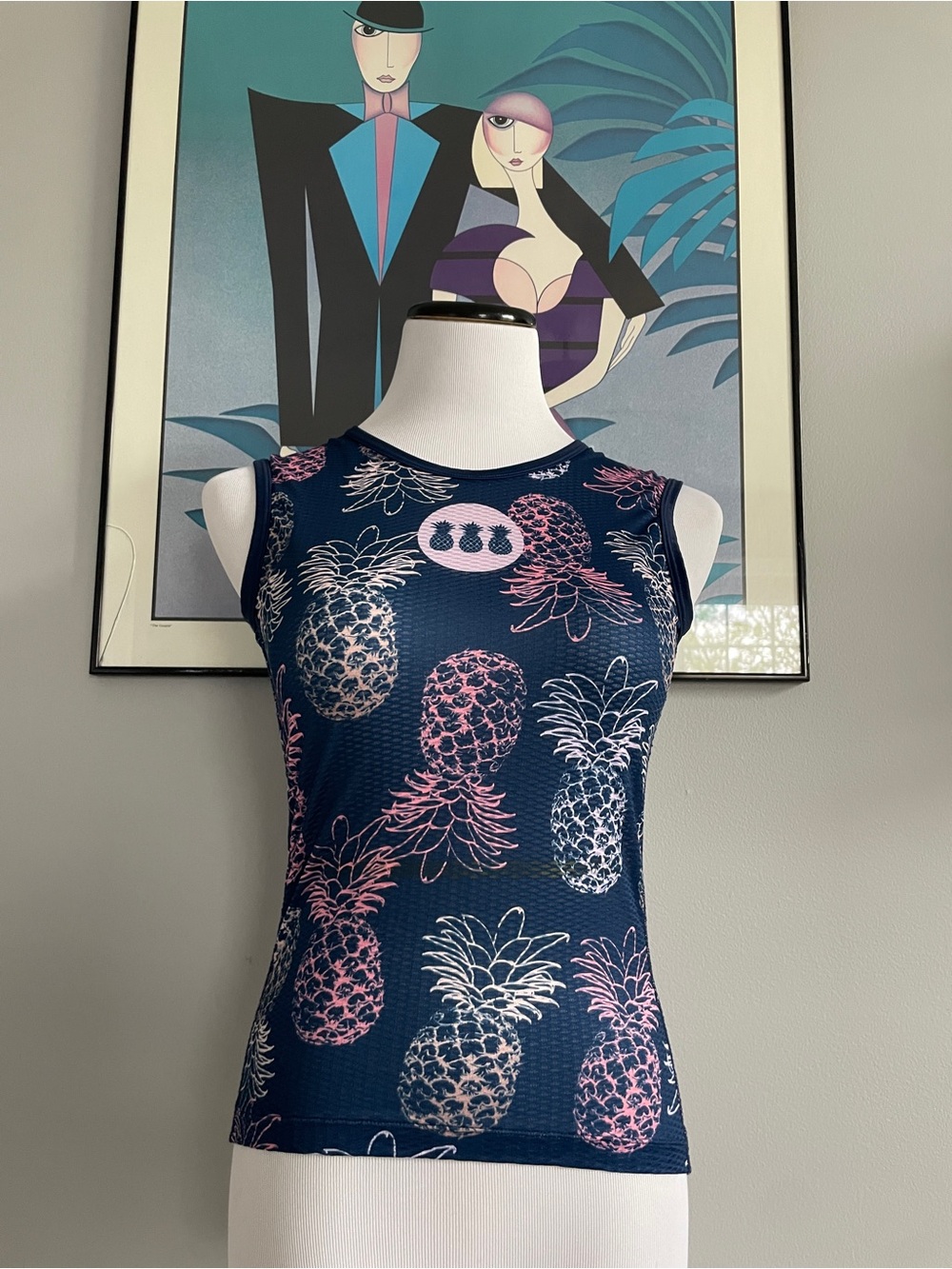 Tres Piñas Navy Pineapple Print Sleeveless Base Layer